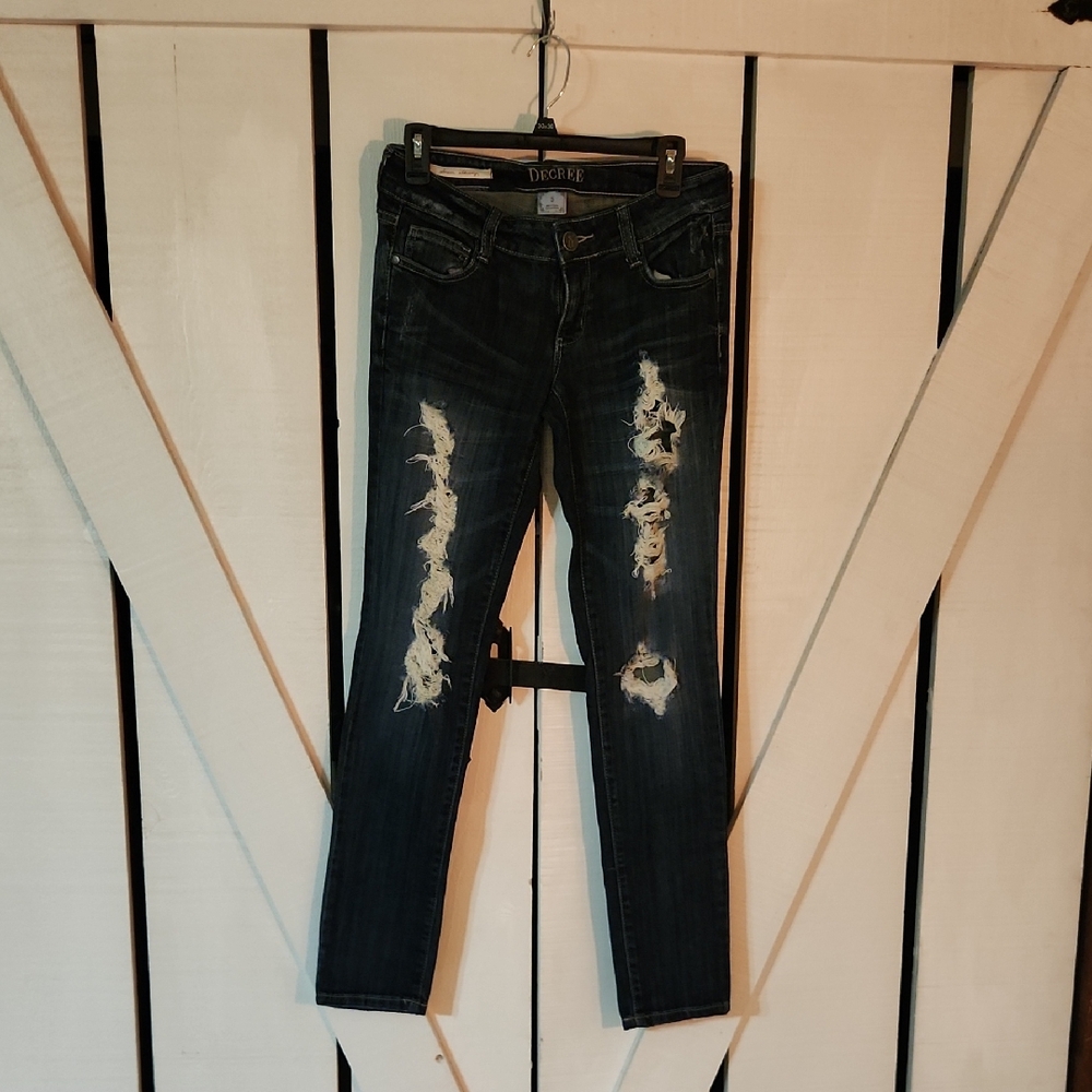 Decree Women's Dark Blue Distressed Skinny Jeans